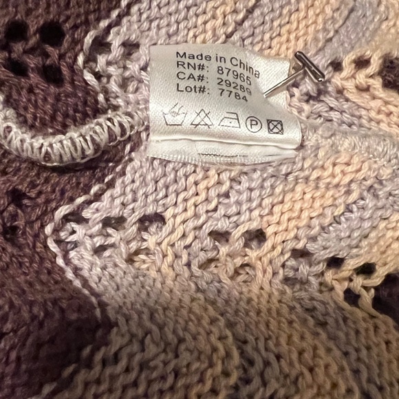 Elan Zig-Zag Eyelet Knit Sweater W/ Mid-Sleeves & Gathered Waist - Size S - Picture 6 of 6